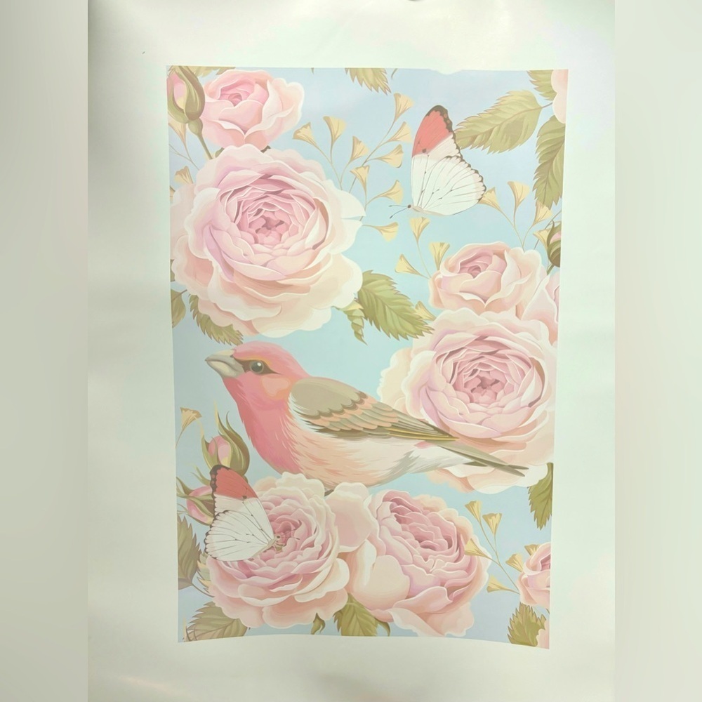 Pretty Bird on Pink Flowers poster paper to hang